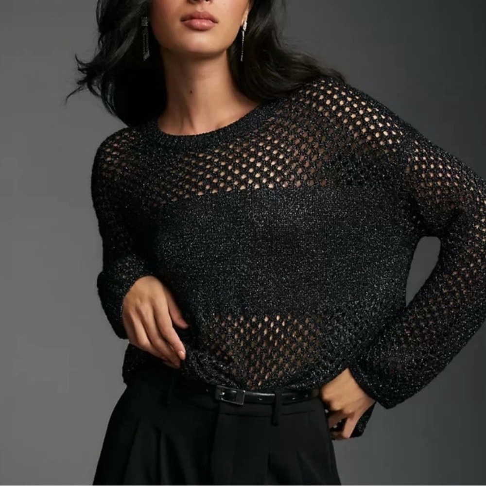 Pilcro Metallic Black Knit Top, size L